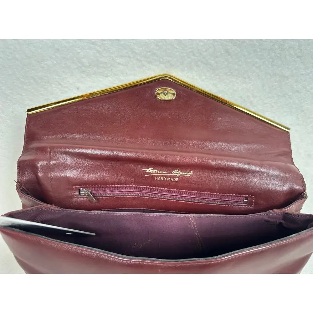 Vintage Etienne Aigner Burgundy Leather Envelope Clutch